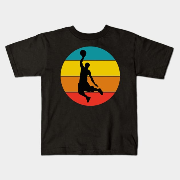Playing Mens Basketball Retro Sunset Silhouette Kids T-Shirt by MOP tees
